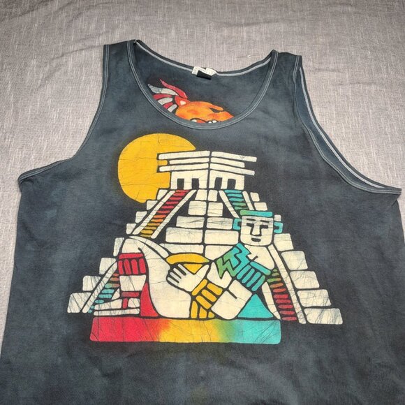 VINTAGE 90s EURO Comfort Tank Top XXL Oversized Front Back Dyed Aztec Graphic - Picture 2 of 9
